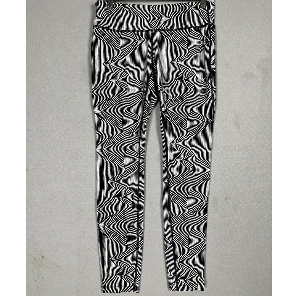 Nike Epic Lux Leggings Womens Medium Dri-Fit Black White Optical Wave Swoosh EUC